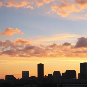 Scenic view of Boston skyline at sunset