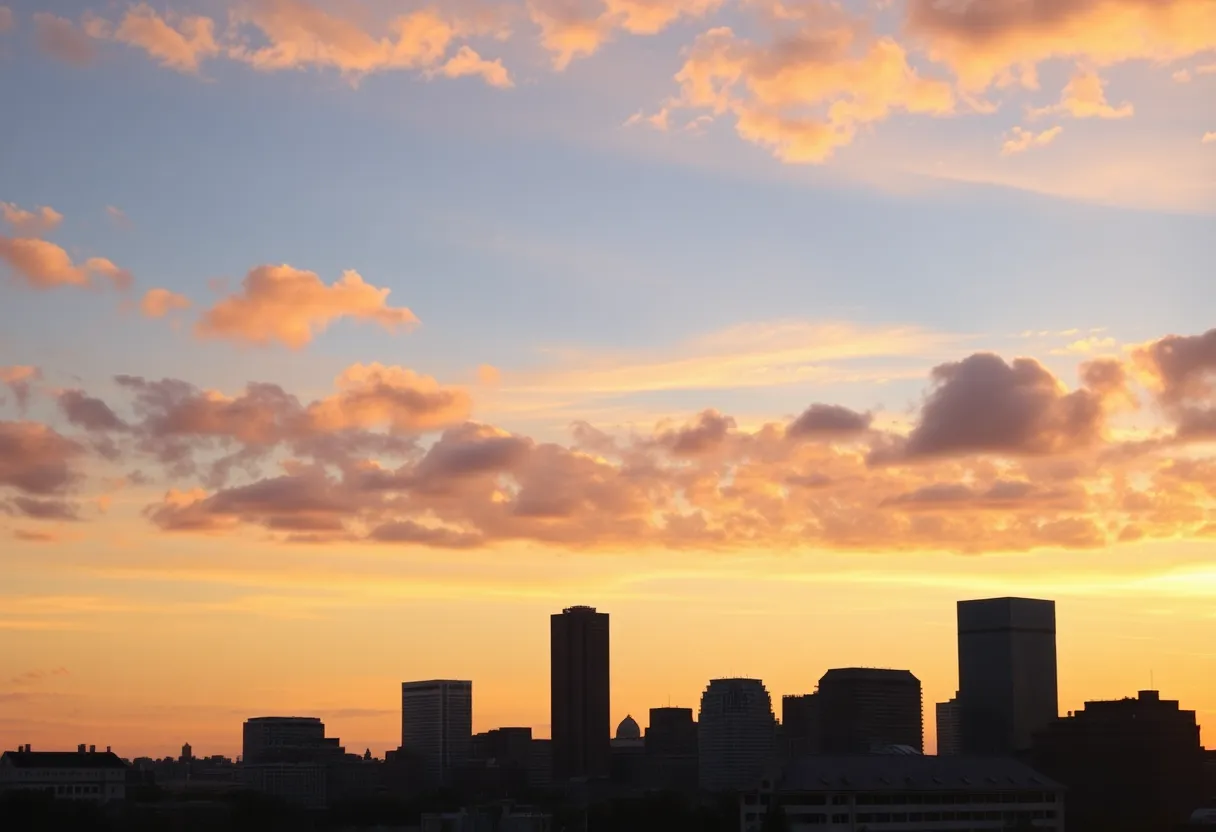 Scenic view of Boston skyline at sunset