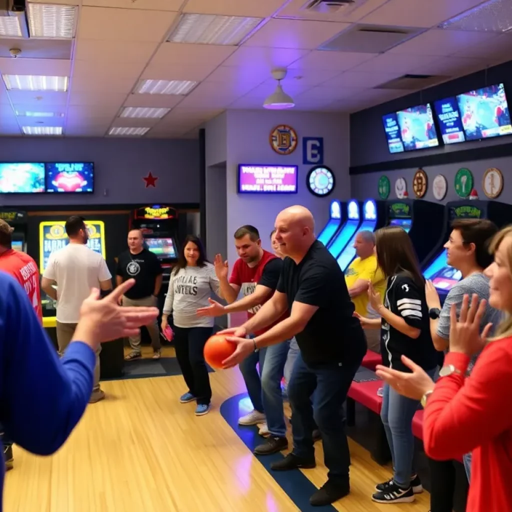 Bowling event featuring Boston Bruins alumni and participants