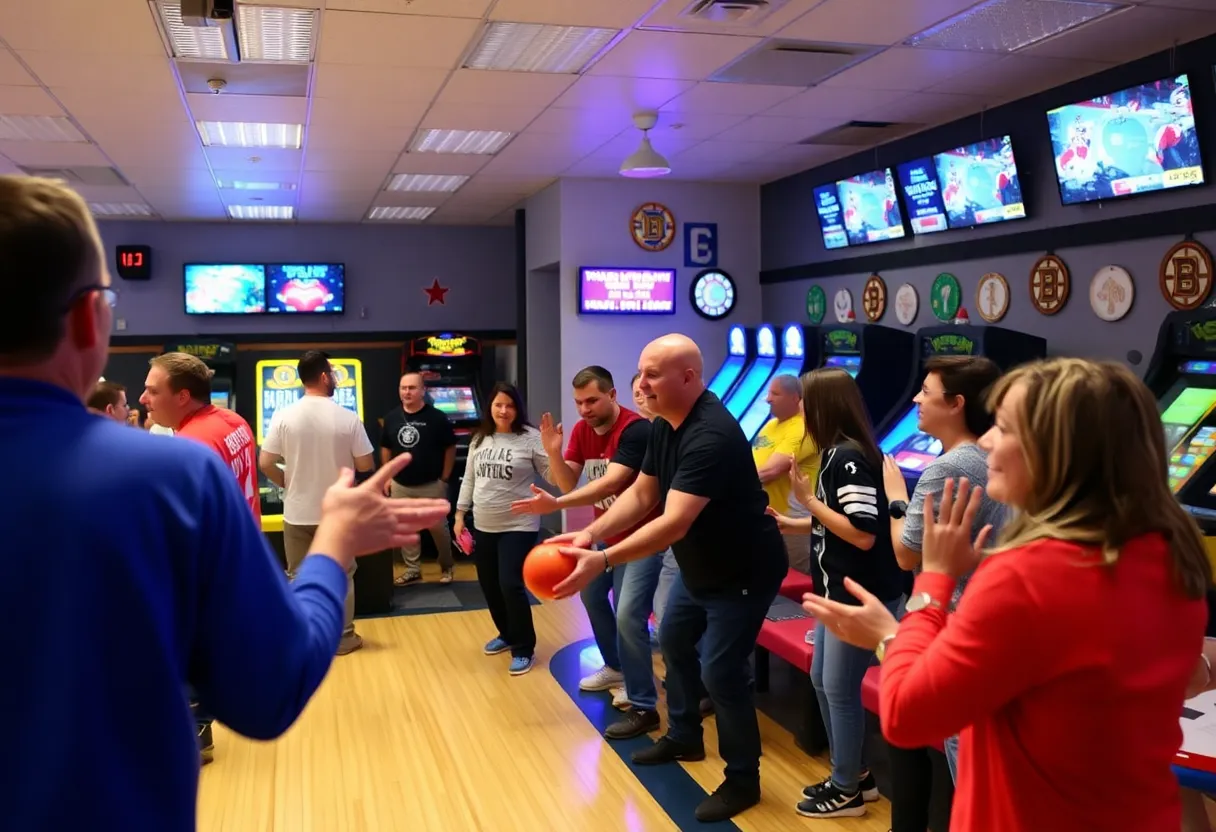 Bowling event featuring Boston Bruins alumni and participants