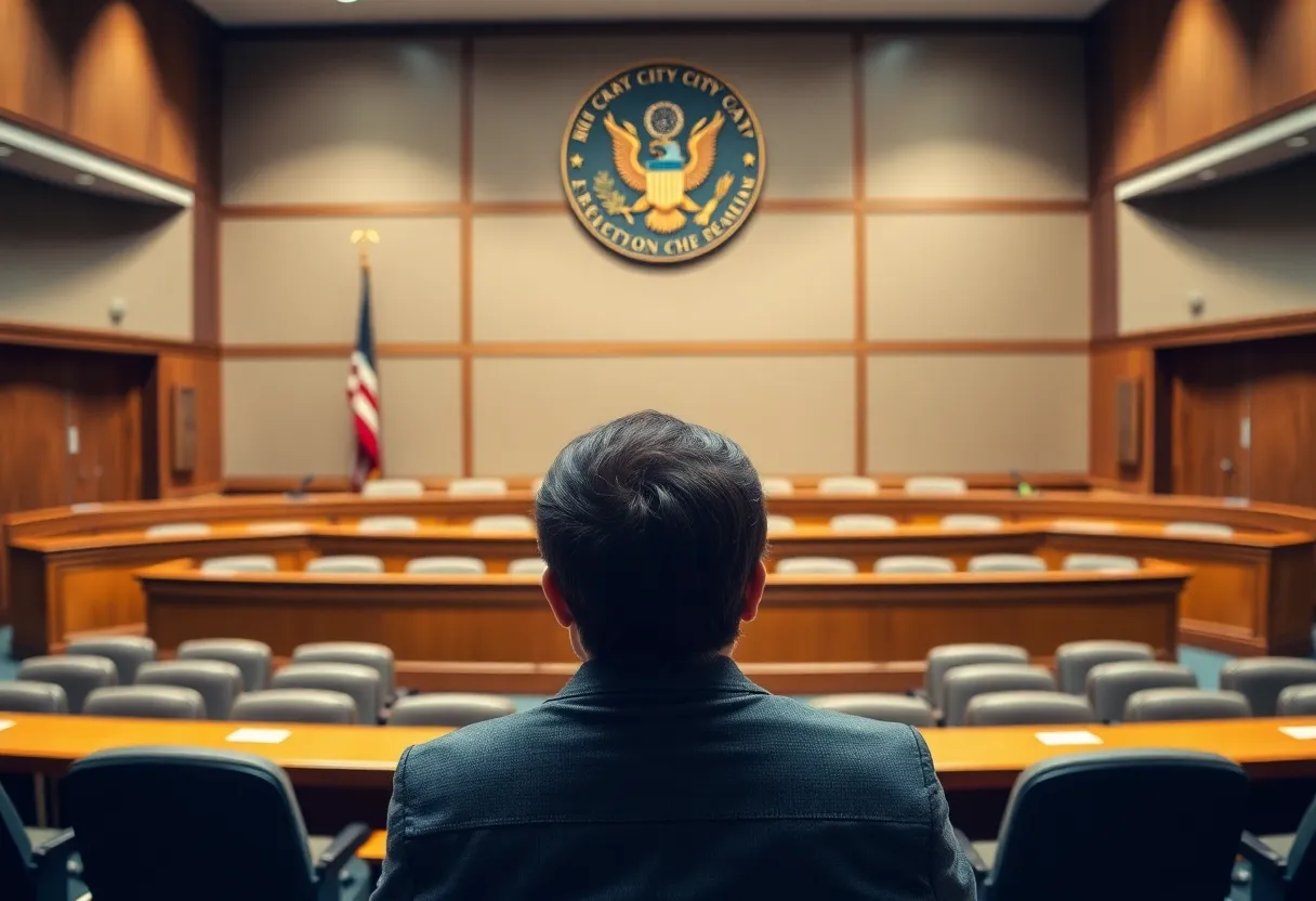 Empty city council chamber symbolizing a cancelled hearing