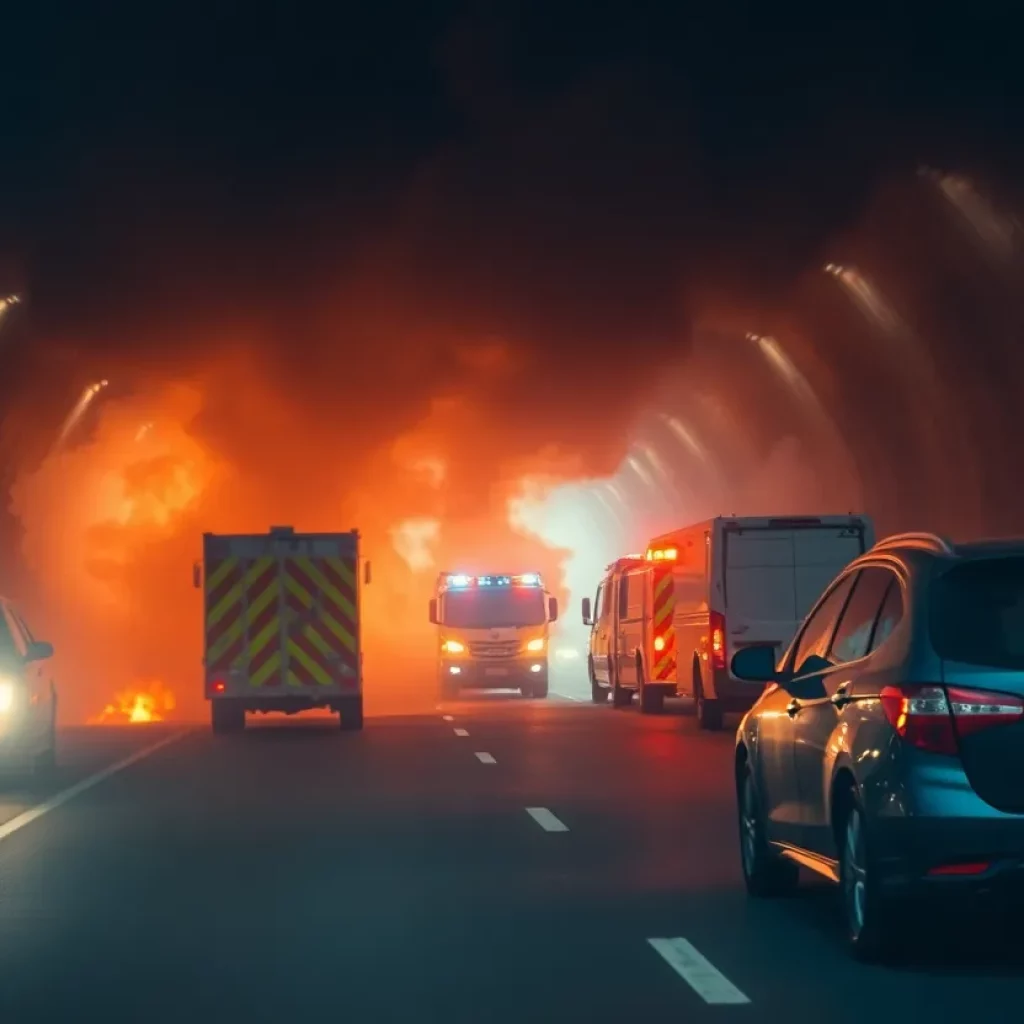 Car engulfed in flames inside the Prudential Tunnel