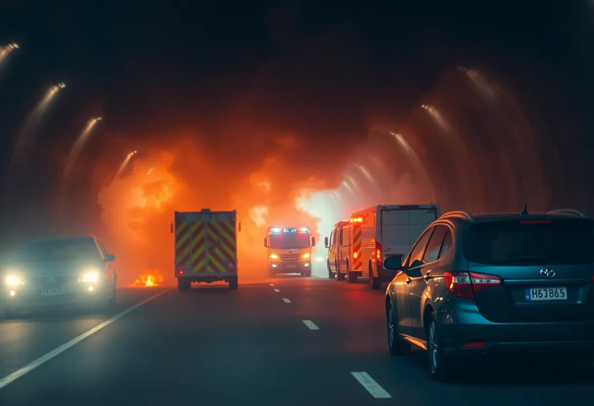 Car engulfed in flames inside the Prudential Tunnel