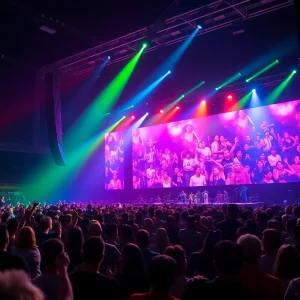 Crowd at Coldplay concert engaging with Jumbotron