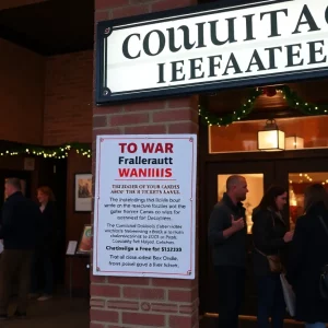 Warning sign at the Company Theatre regarding fraudulent ticket sales
