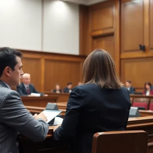 A courtroom where a sex offender registration case is being heard.