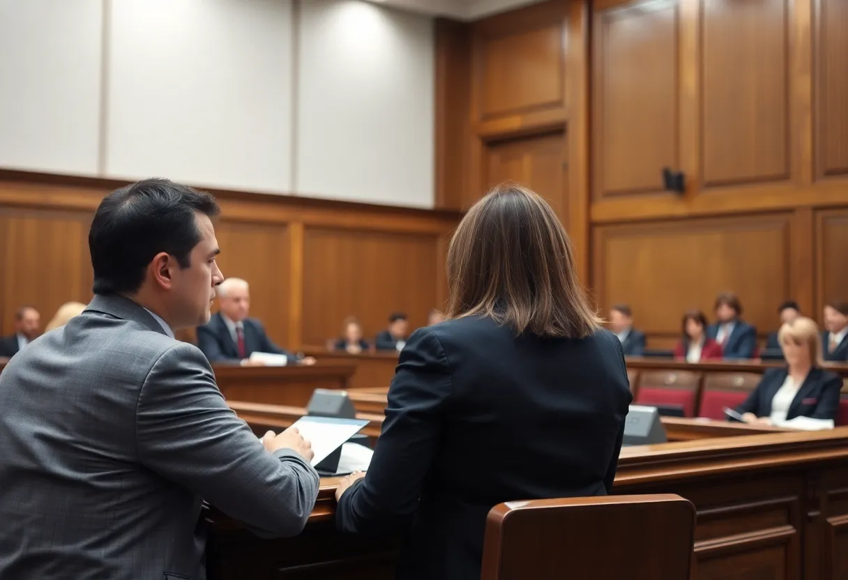 A courtroom where a sex offender registration case is being heard.