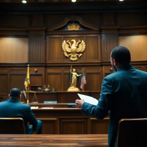 Courtroom scene illustrating a legal dispute.