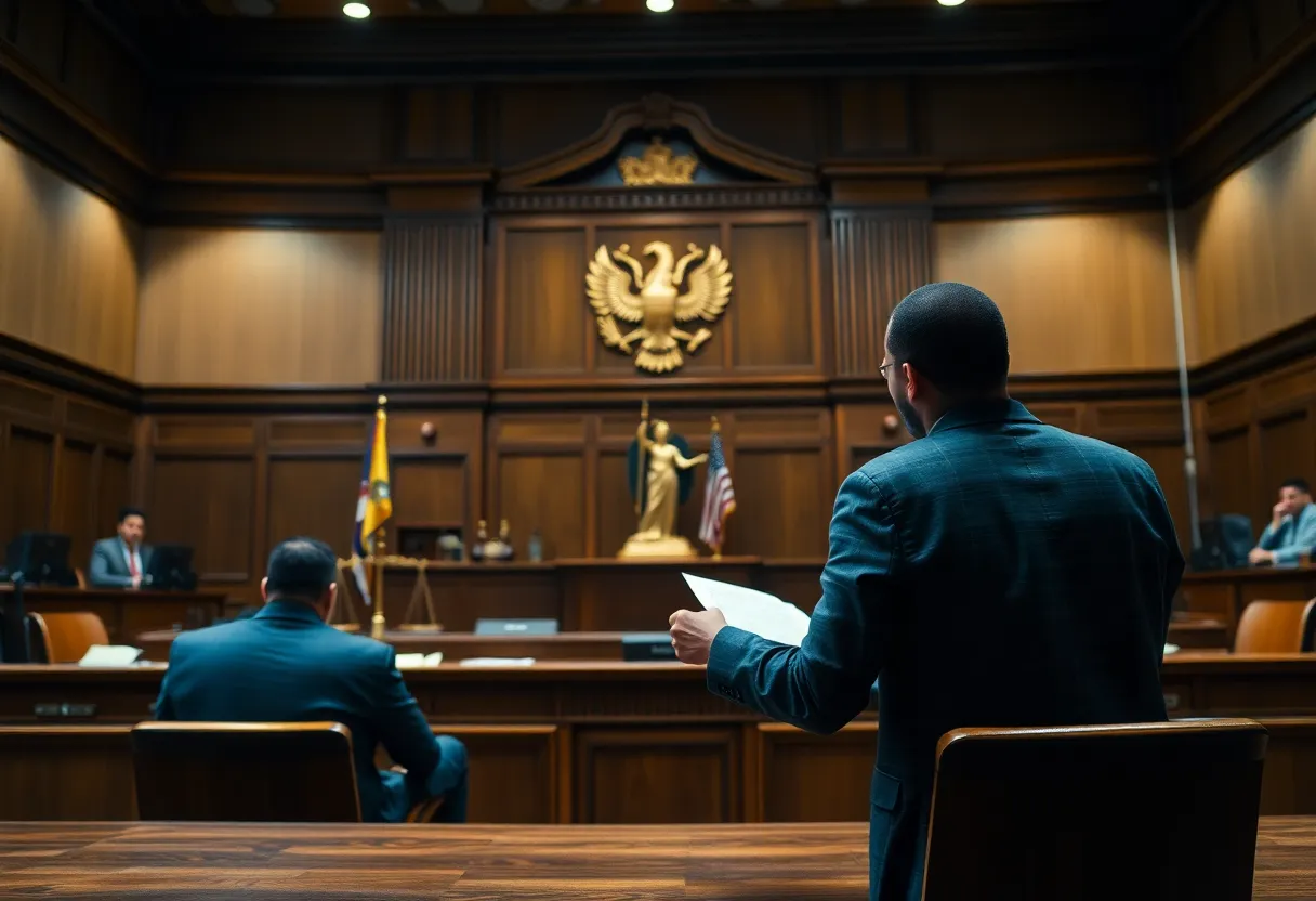 Courtroom scene illustrating a legal dispute.