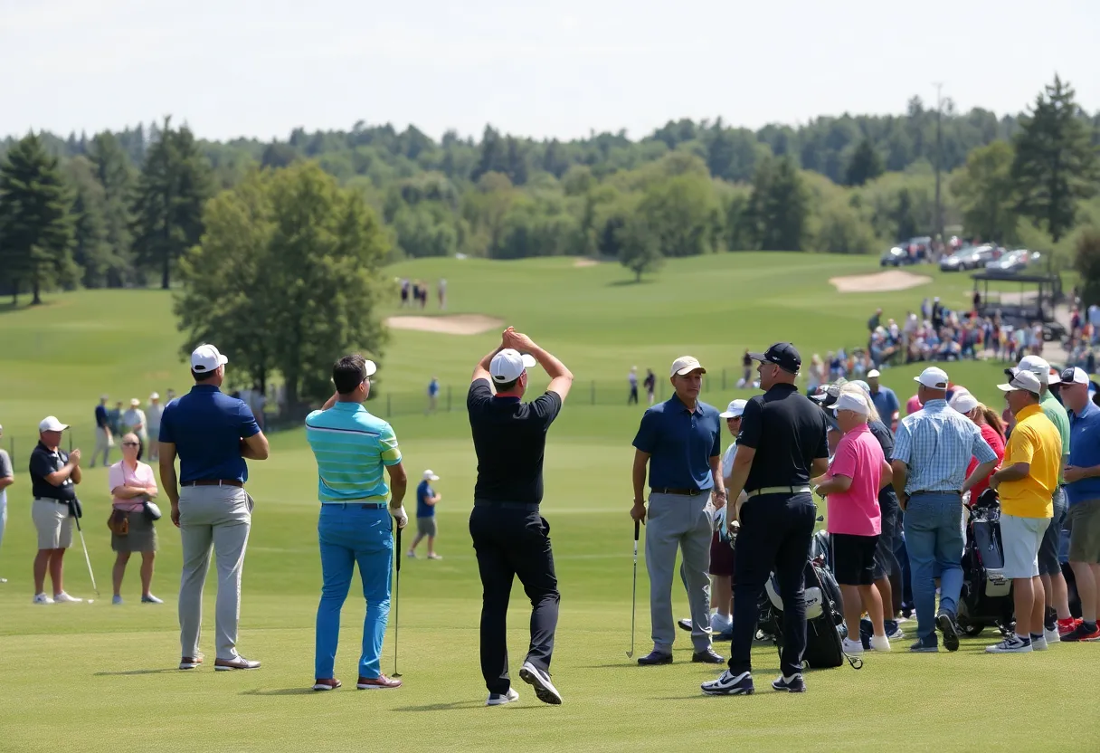 Professional golfers competing at Mississaugua Golf and Country Club during the CPKC Open
