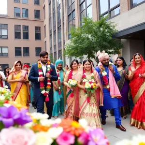 A cultural wedding celebration blending Hindu and Buddhist traditions in Boston