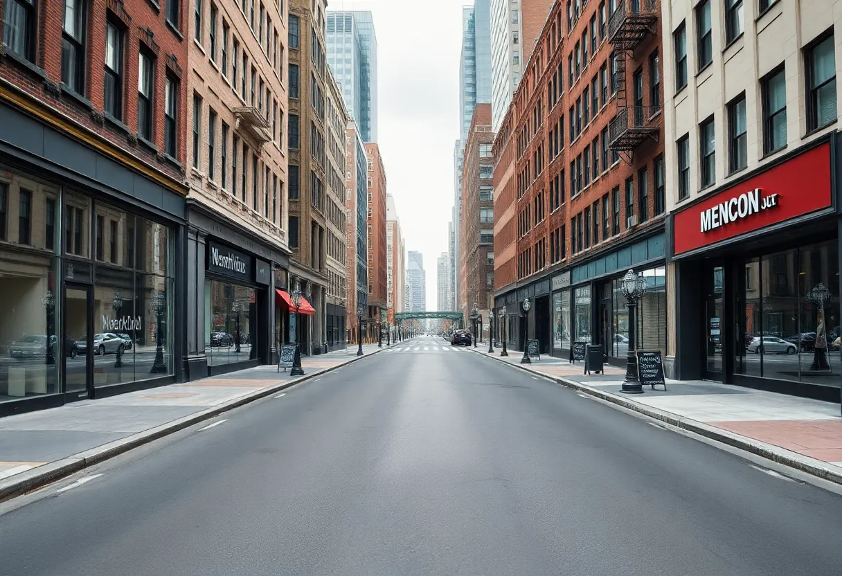 Empty Boston downtown street illustrating urban decline