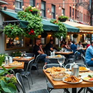 Outdoor dining scene during Dine Out Boston showcasing diverse cuisines