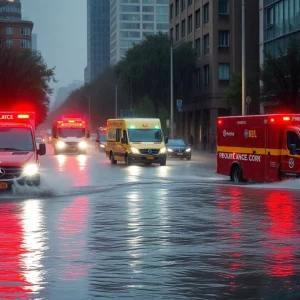 Flooded streets in Fairfield County during heavy rain from Hurricane Erin