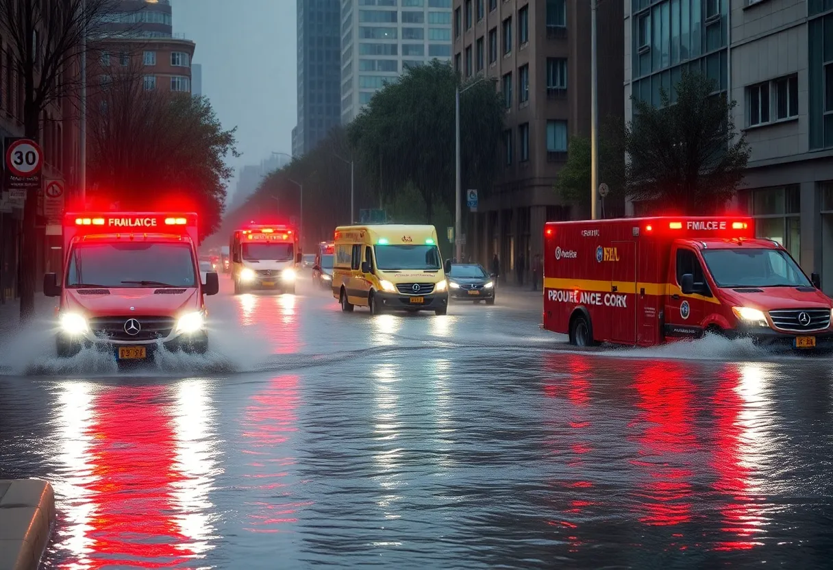 Flooded streets in Fairfield County during heavy rain from Hurricane Erin