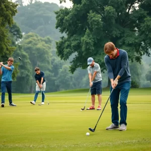 Franklin County Golf Team playing at Connemara Golf Course on a rainy day.
