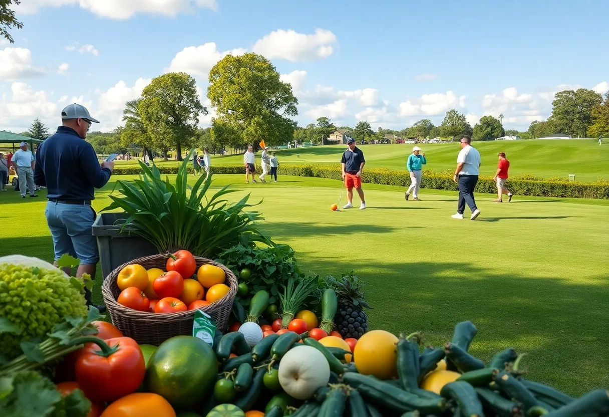 Golfers participating in fresh produce tournament at Golf Club of Houston