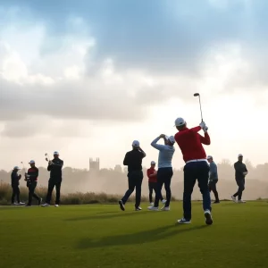 Golfers practicing for the Ryder Cup