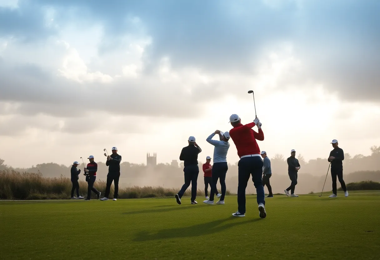 Golfers practicing for the Ryder Cup