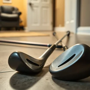 Golf clubs on the floor hinting at a violent incident