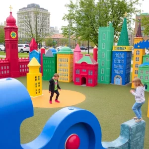 Children playing at Gronk Playground on Charles River Esplanade