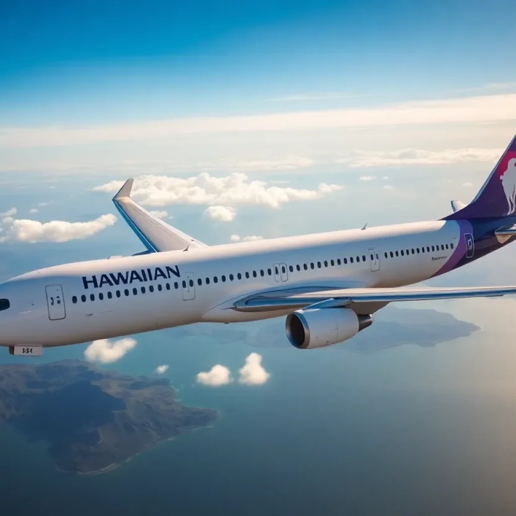 Hawaiian Airlines airplane in the sky