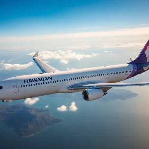 Hawaiian Airlines airplane in the sky