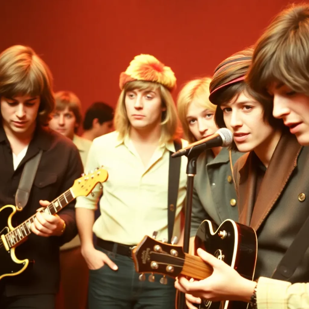 Photographs showcasing legendary rock musicians from the 1960s