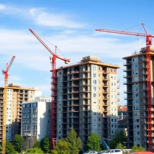 Construction site of new housing units in an urban area