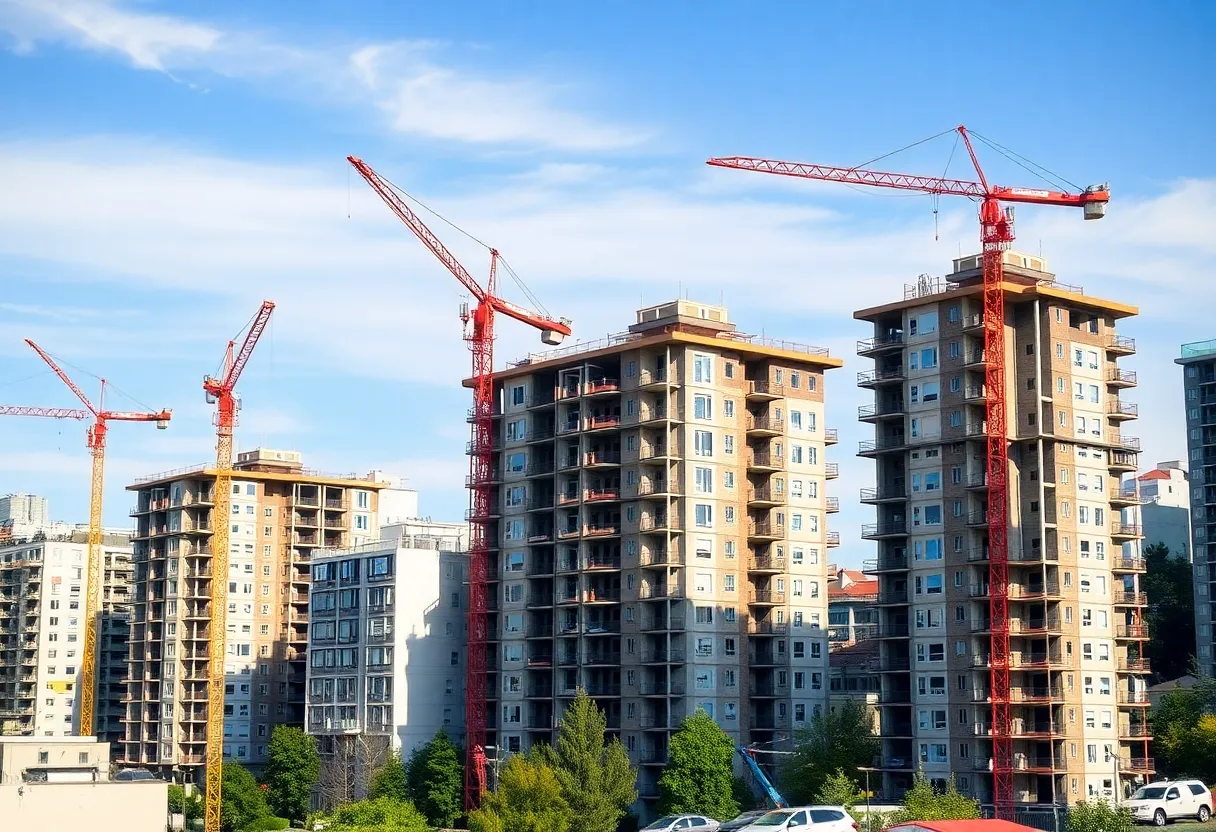 Construction site of new housing units in an urban area