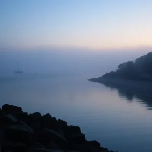 Scenic view of Isles of Shoals during dawn with calm waters.