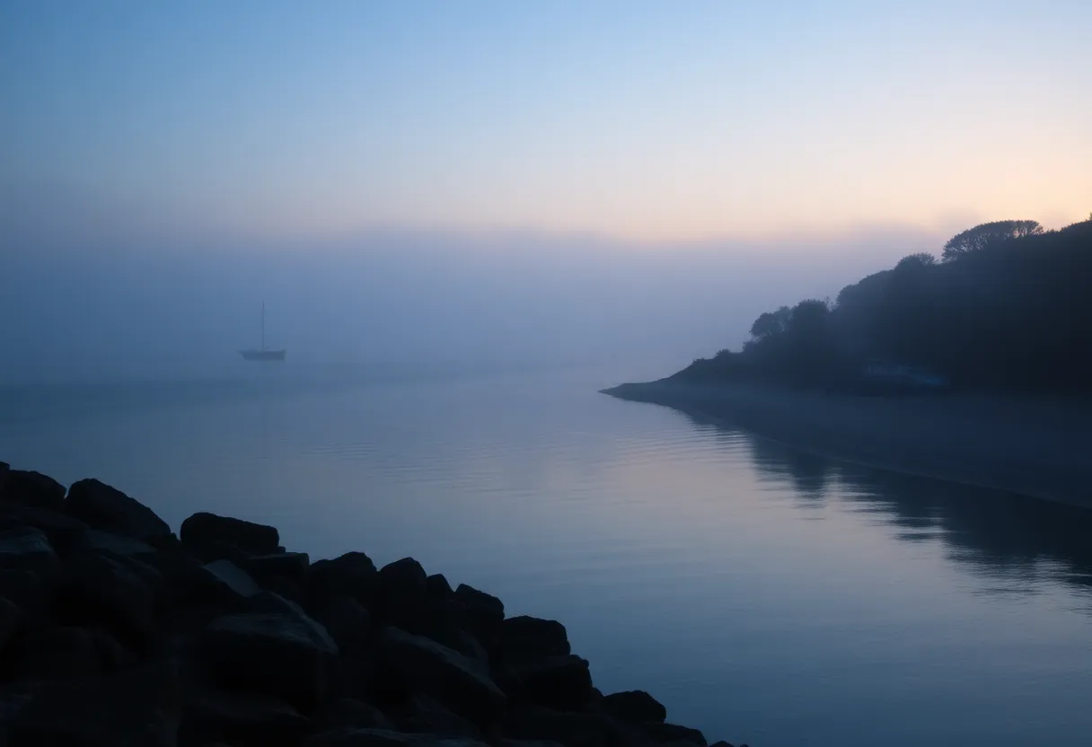 Scenic view of Isles of Shoals during dawn with calm waters.