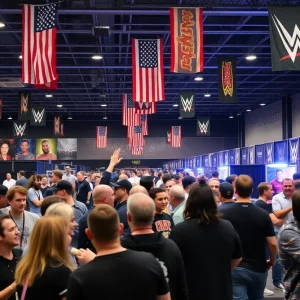Fans engaging at the Boston Fan Expo with wrestling themes