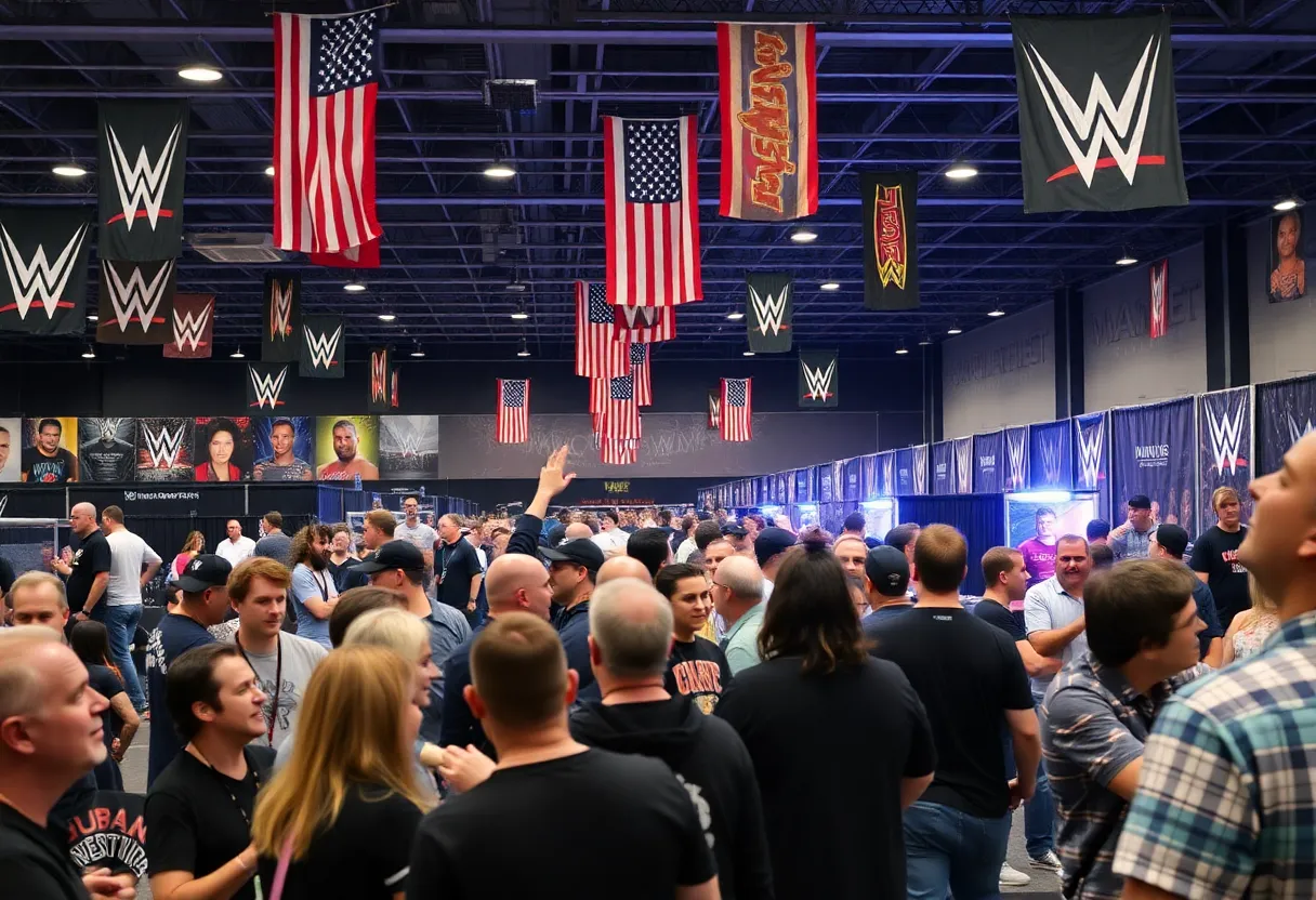 Fans engaging at the Boston Fan Expo with wrestling themes