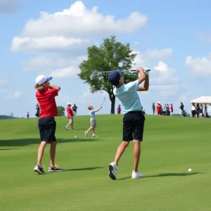 Young golfers competing at Crumpin-Fox Club during the junior golf tournament.
