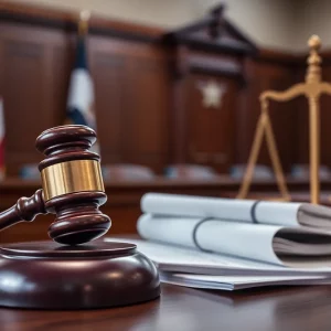A gavel and legal documents representing justice in a courtroom