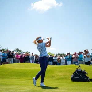 Female golfers competing in the LPGA Championship at TPC Boston.