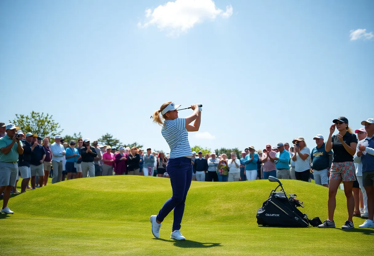 Female golfers competing in the LPGA Championship at TPC Boston.