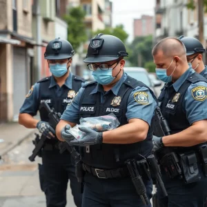 Law enforcement seizing drugs during a drug trafficking investigation