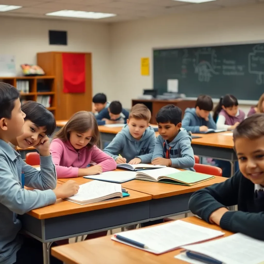 Classroom in a Massachusetts private school with engaged students