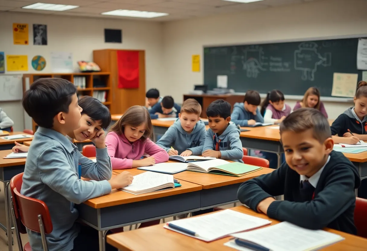 Classroom in a Massachusetts private school with engaged students
