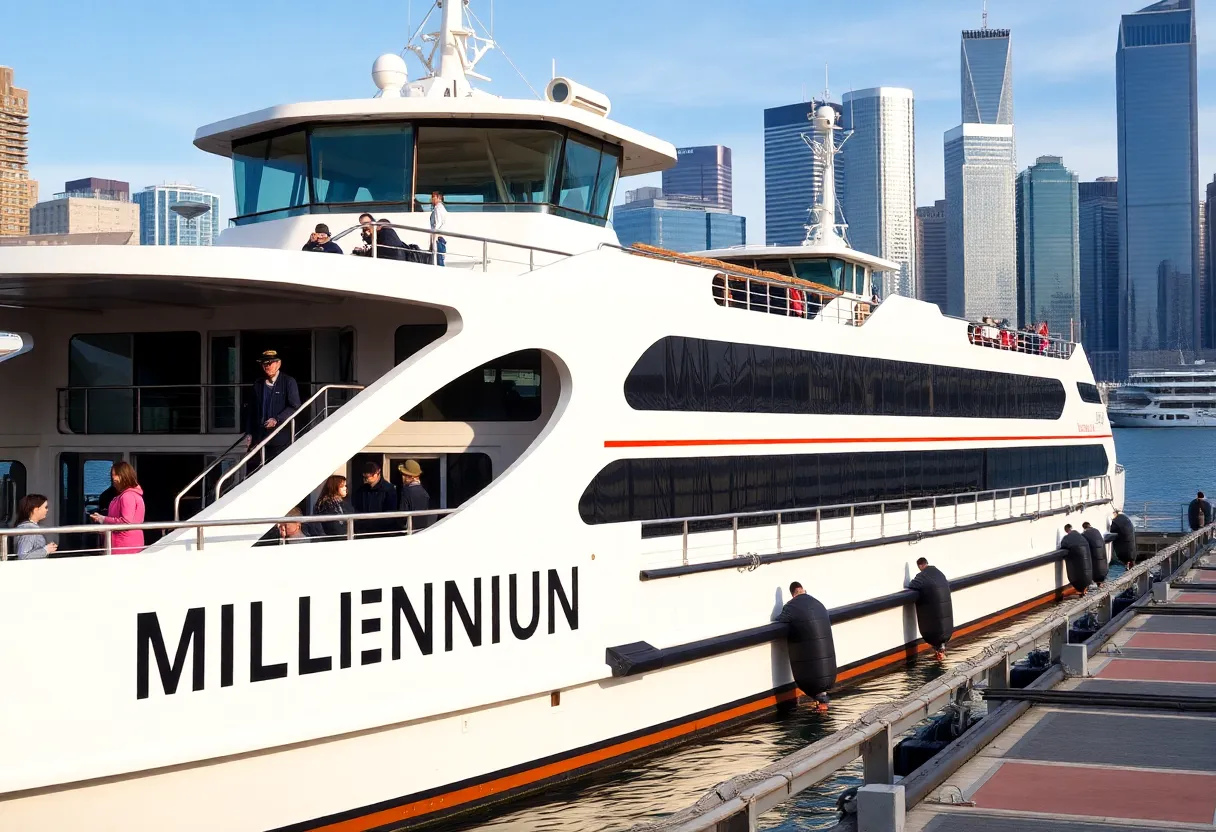 MBTA ferry Millennium at dock with passengers