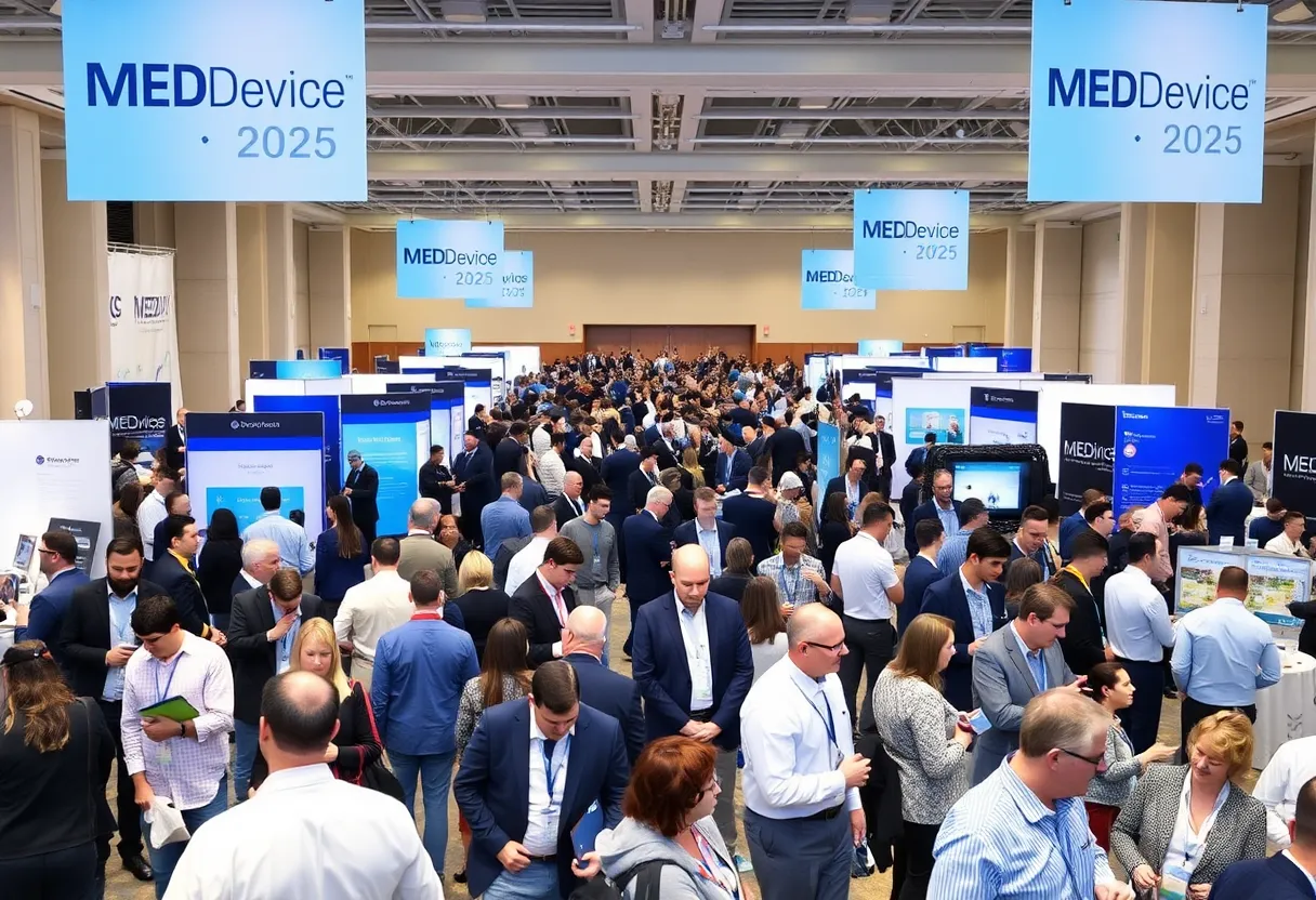 Conference attendees networking at MEDevice Boston 2025