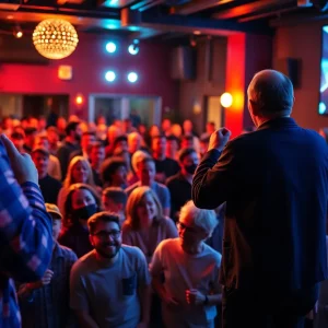 Audience enjoying Nate Bargatze's comedy performance at TD Garden.