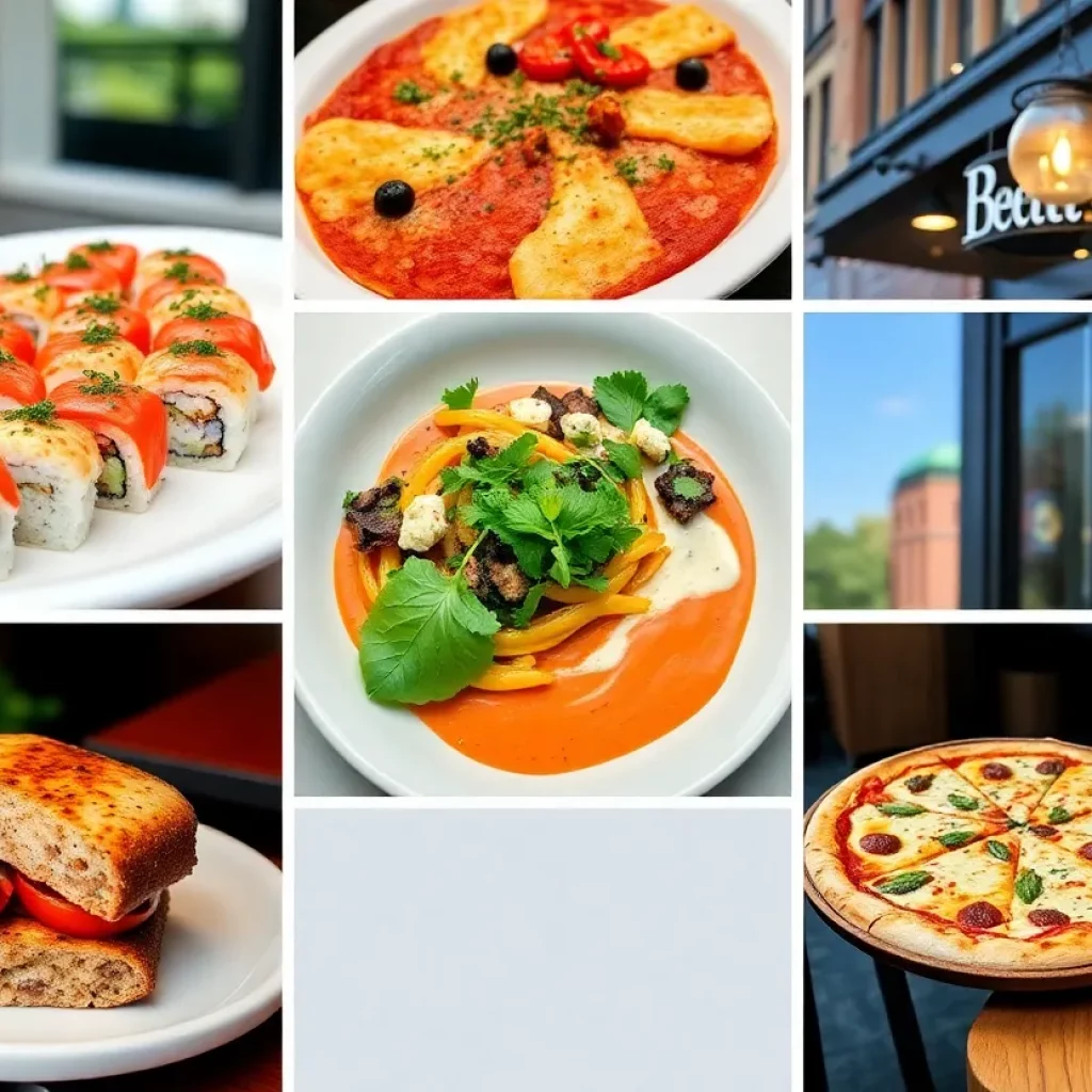A variety of dishes from new restaurants in Greater Boston including sushi, pizza, and Italian cuisine.