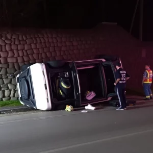 Scene of an overturned vehicle after a crash in Marblehead