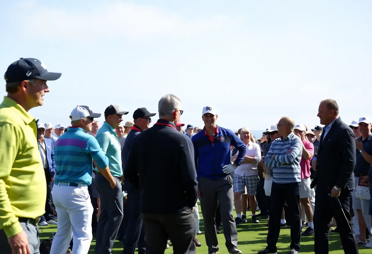 Golf tournament at Pebble Beach with players and spectators