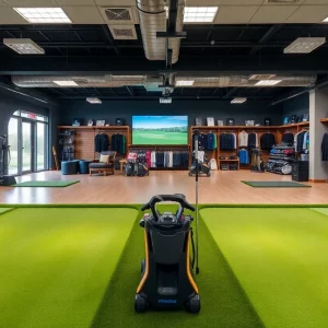 Interior view of the PGA TOUR Superstore showcasing golf equipment and practice areas