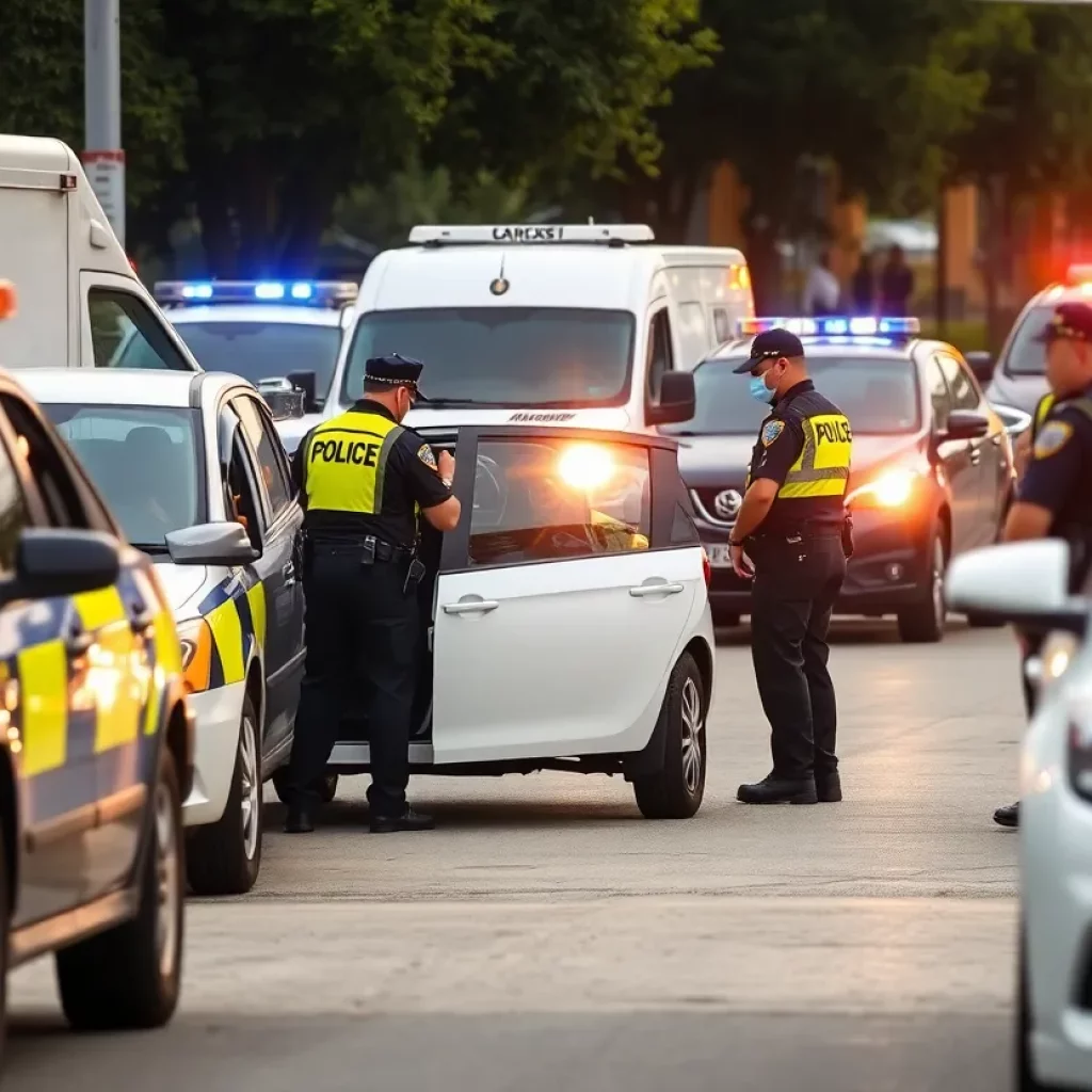 Police officers at a crime scene in Dedham inspecting a rideshare vehicle