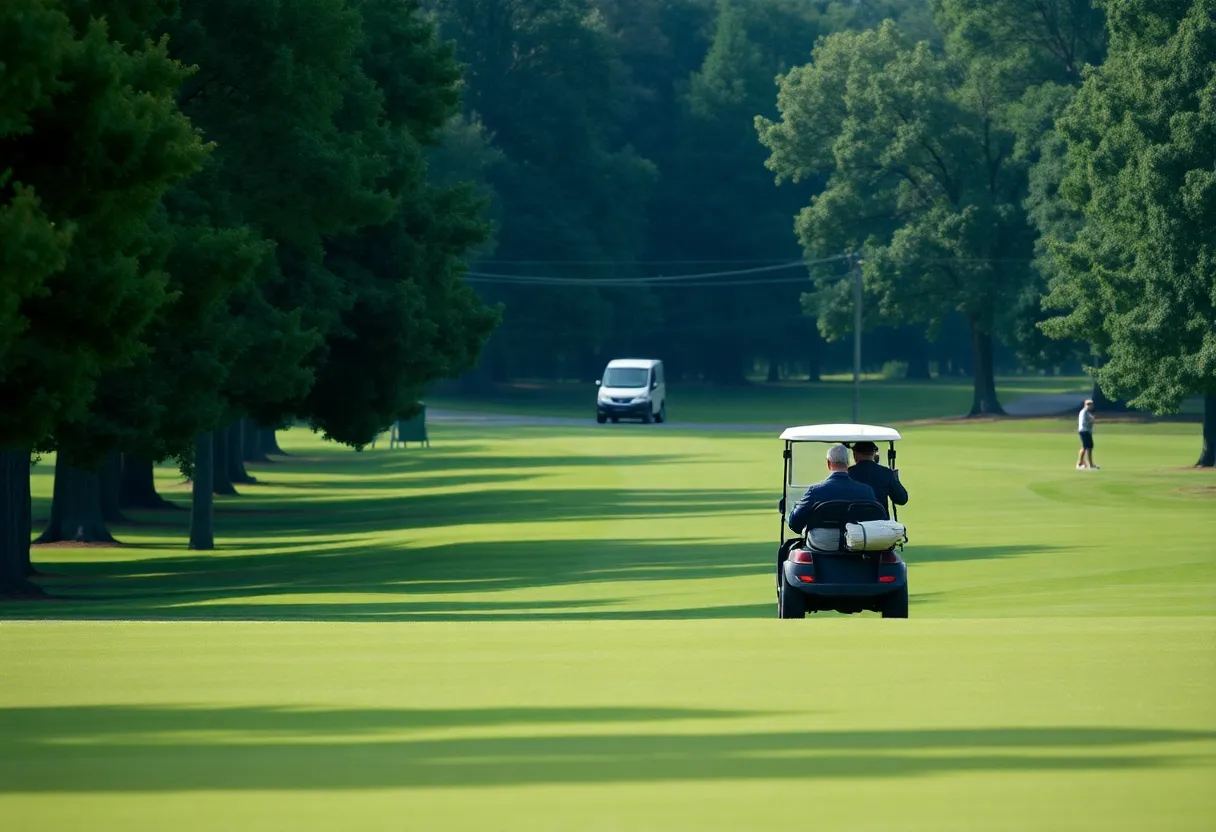 Golf course with a motorcade